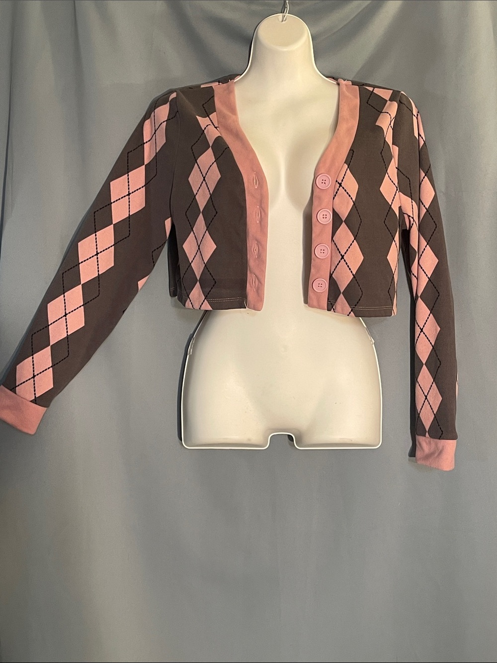 Liberty Love Pink and Brown Argyle Cardigan